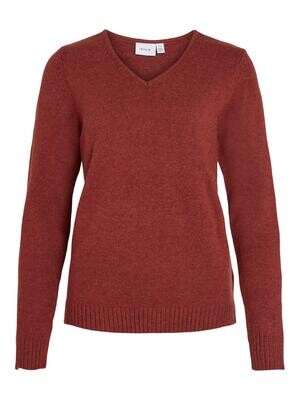 VIRIL V-NECK L/S KNIT TOP - NOOS Fired Brick-DARK MELANGE