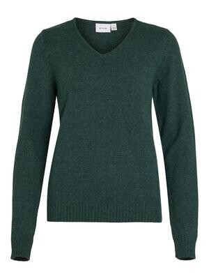 VIRIL V-NECK L/S KNIT TOP - NOOS Pineneedle-DARK MELANGE