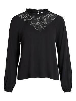 VISUVITA L/S LACE TOP /SU - NOOS Black