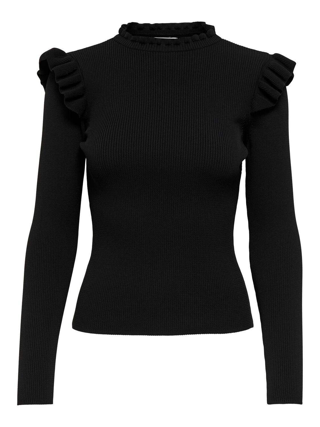 ONLSIA SALLY RUFFLE LS PULLOVER KNT NOOS Black