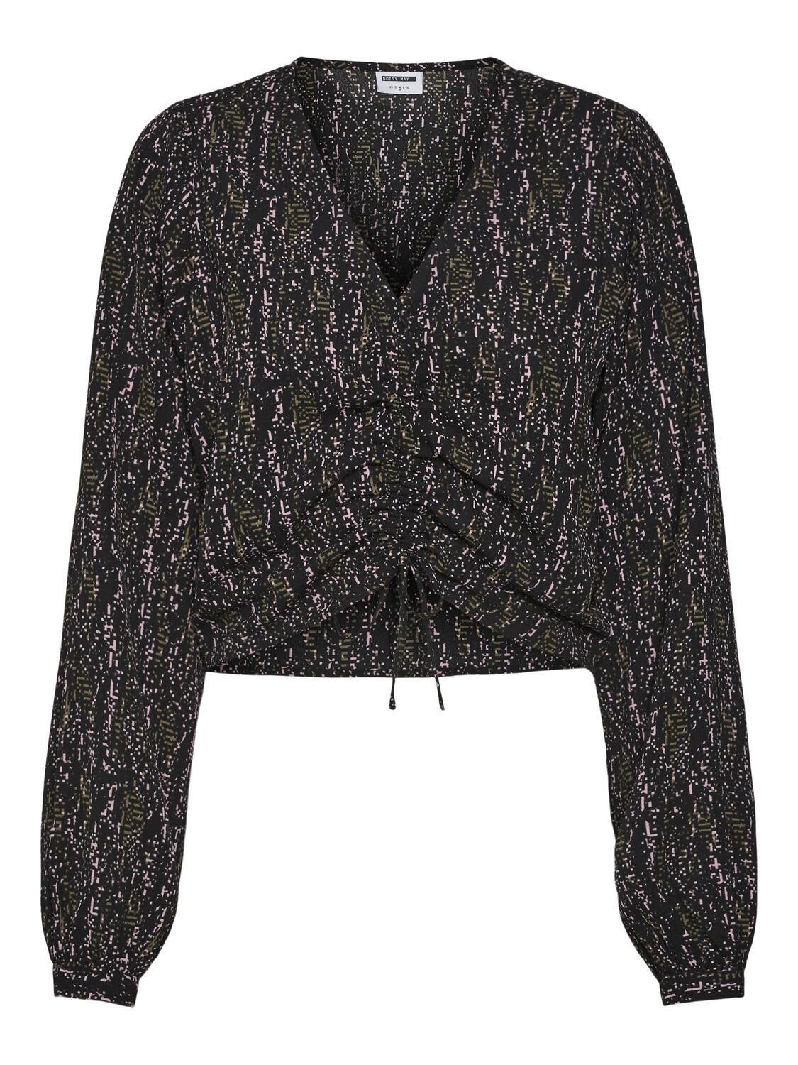 NMCLARA L/S V-NECK SHIRT WVN Black-GRAPHIC CAMO