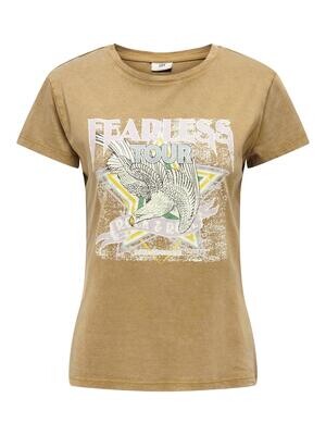 JDYFAROCK S/S PRINT TOP JRS Ecru Olive/FEARLESS