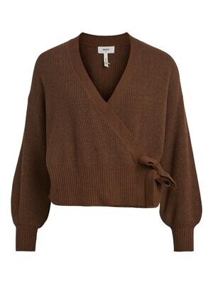 OBJMALENA L/S WRAP CARDIGAN NOOS Dark Earth/MELANGE