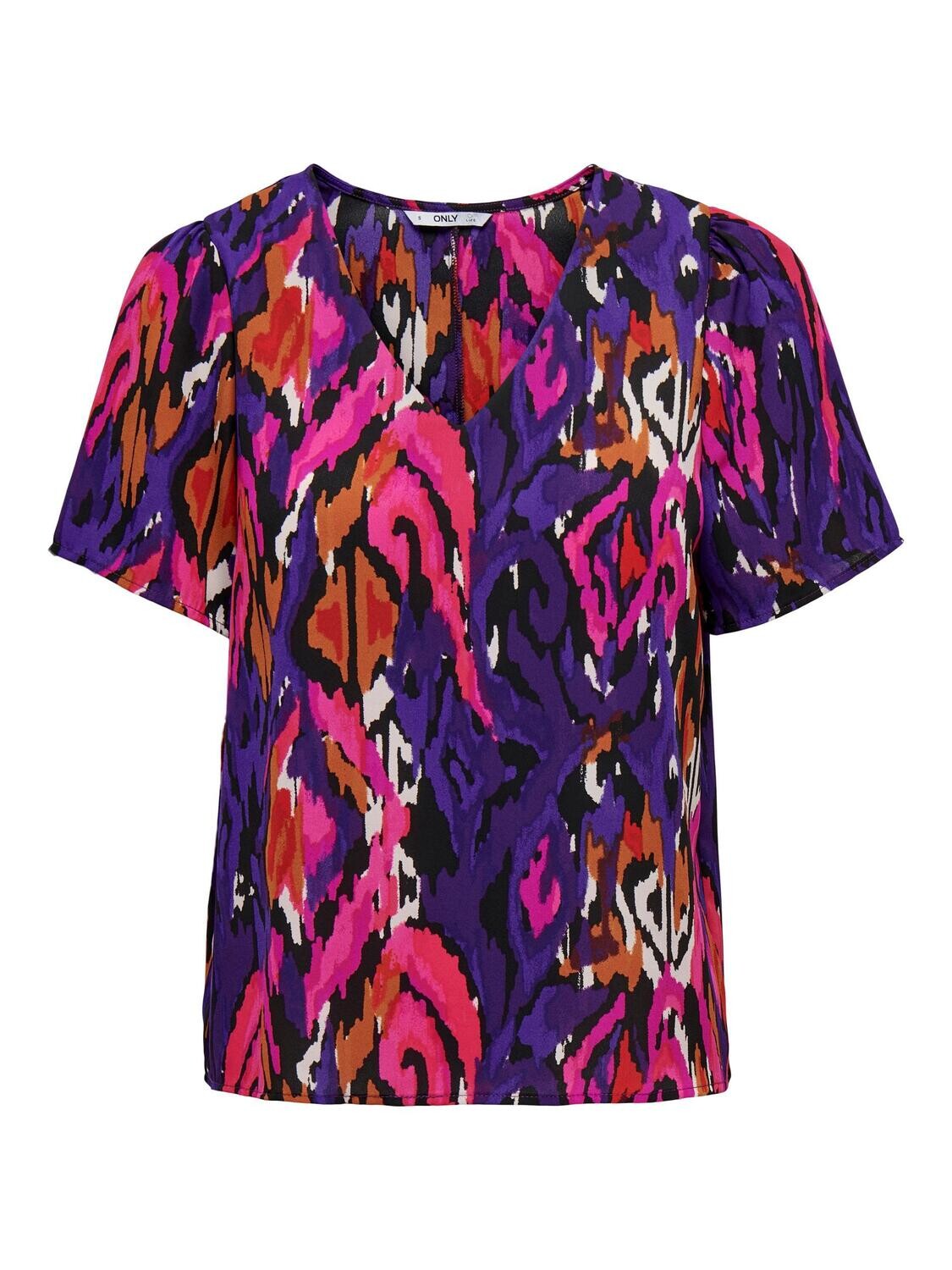 ONLALMA LIFE POLY S/S V-NECK TOP AOP PTM Festival Fuchsia/333