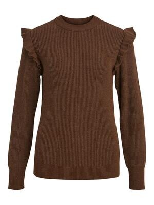 OBJMALENA L/S RUFFLE PULLOVER NOOS Dark Earth/MELANGE