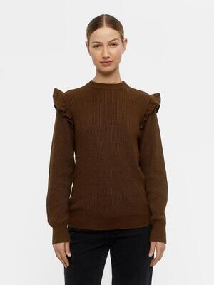 OBJMALENA L/S RUFFLE PULLOVER NOOS Dark Earth/MELANGE