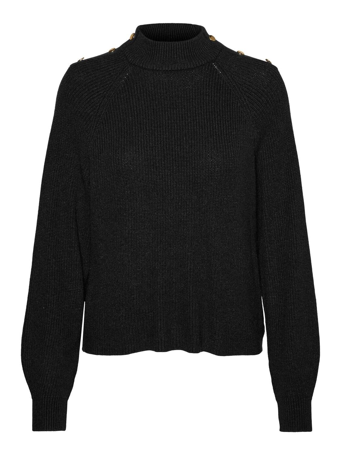 VMHOLLY BUTTON LS HIGHNECK BLOUSE Black