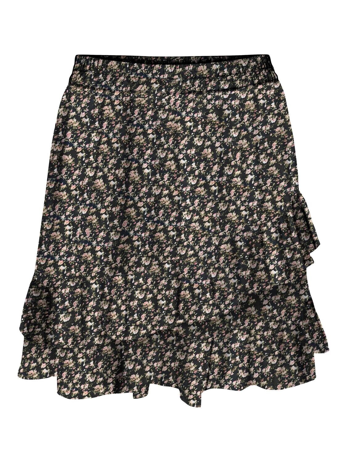 JDYMOON FRILL SHORT SKIRT WVN Black-SMALL FLOWER