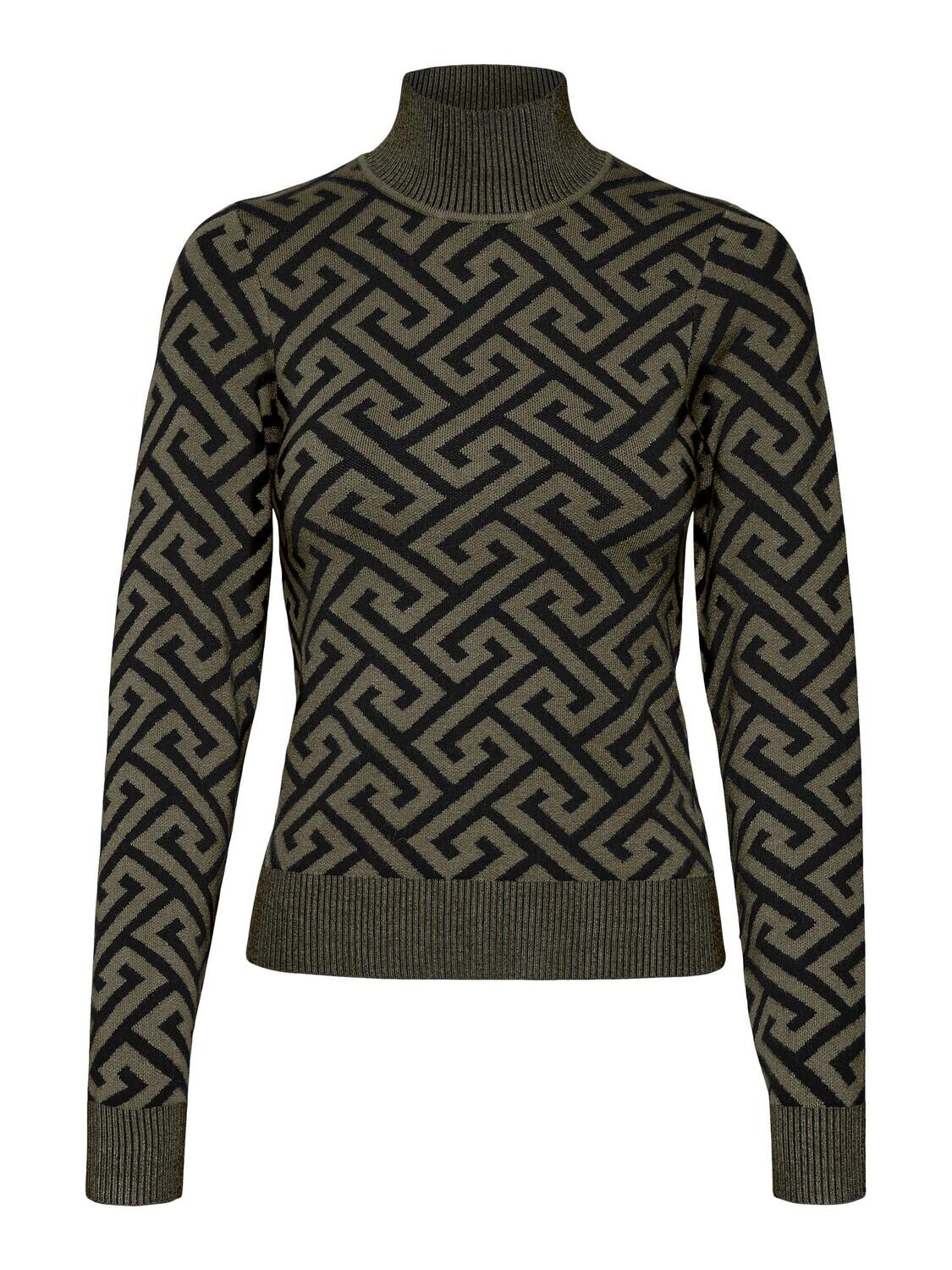 VMARIA LS HIGH-NECK BLOUSE Black-W IVY GREEN