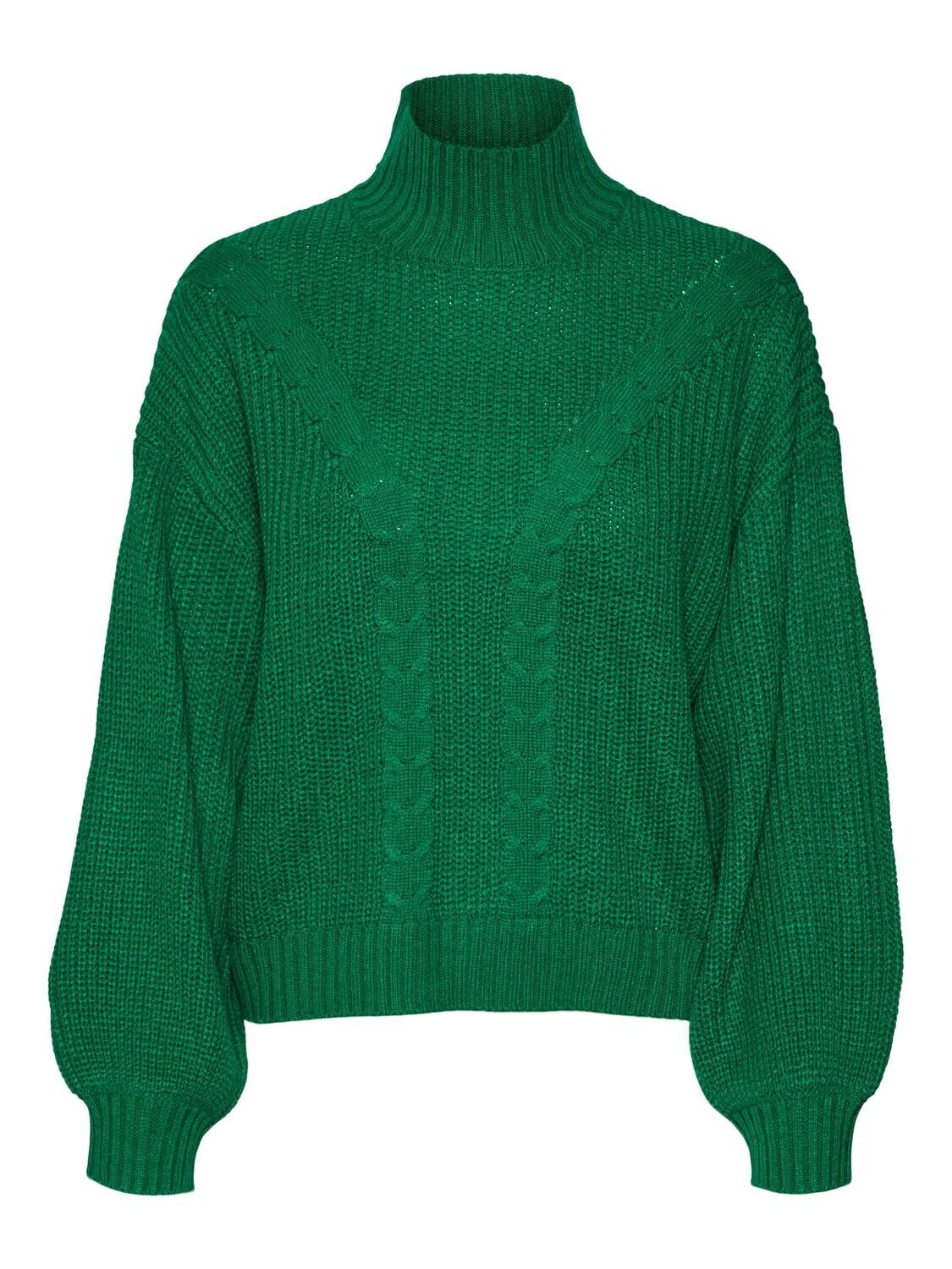 VMELLIONE LS HIGHNECK CABLE BLOUSE BF Pepper Green