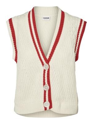 NMAMY S/L V-NECK KNIT CARDIGAN Eggnog-MOLTEN LAVA N EGGNOG