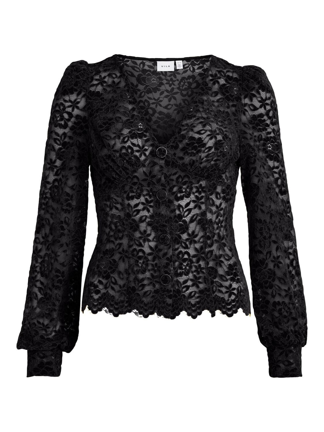 VIBEAUT LACE L/S TOP/SU/DC Black