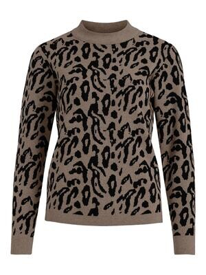 OBJRAY L/S KNIT PULLOVER AOP NOOS Fossil/BLACK SMALL A