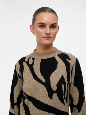 OBJRAY L/S KNIT PULLOVER AOP NOOS Fossil/BLACK BIG ANI