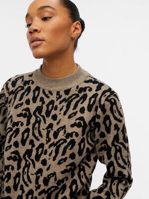 OBJRAY L/S KNIT PULLOVER AOP NOOS Fossil/BLACK SMALL A