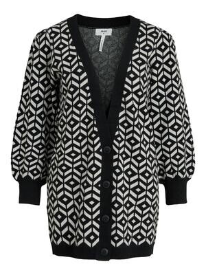 OBJTHESS L/S JACQUARD KNIT CARDIGAN Black-SILVER GRAY SQUARES