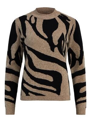 OBJRAY L/S KNIT PULLOVER AOP NOOS Fossil/BLACK BIG ANI