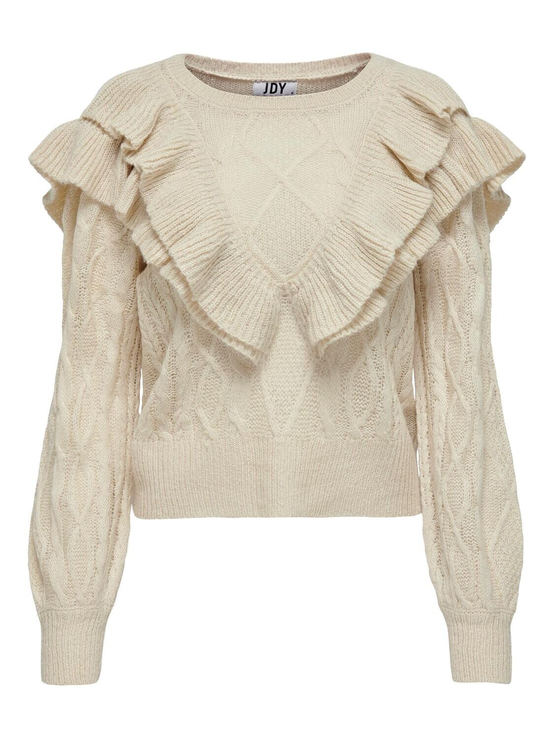JDYFRANCE L/S FRILL YOKE PULLOVER KNT Sandshell