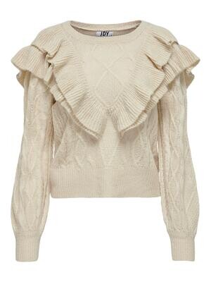JDYFRANCE L/S FRILL YOKE PULLOVER KNT Sandshell