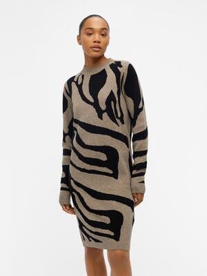 OBJRAY L/S KNIT DRESS AOP NOOS Fossil-BLACK BIG ANIMAL JAQUAR