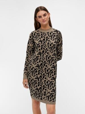OBJRAY L/S KNIT DRESS AOP NOOS Fossil-BLACK SMALL ANIMAL JAQ