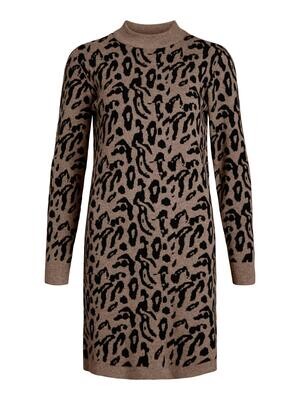 OBJRAY L/S KNIT DRESS AOP NOOS Fossil-BLACK SMALL ANIMAL JAQ