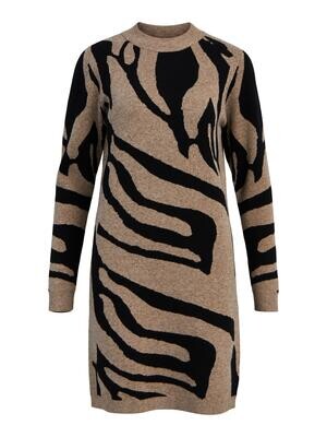 OBJRAY L/S KNIT DRESS AOP NOOS Fossil-BLACK BIG ANIMAL JAQUAR
