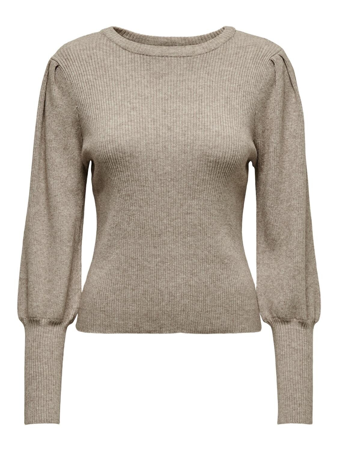 ONLKATIA L/S PUFF O-NECK KNT Beige-W. MELANGE