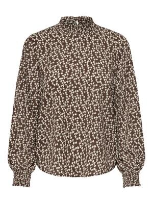 JDYKATRIN L/S HIGHNECK TOP WVN Toasted Coconut-WHITECAP GRAY