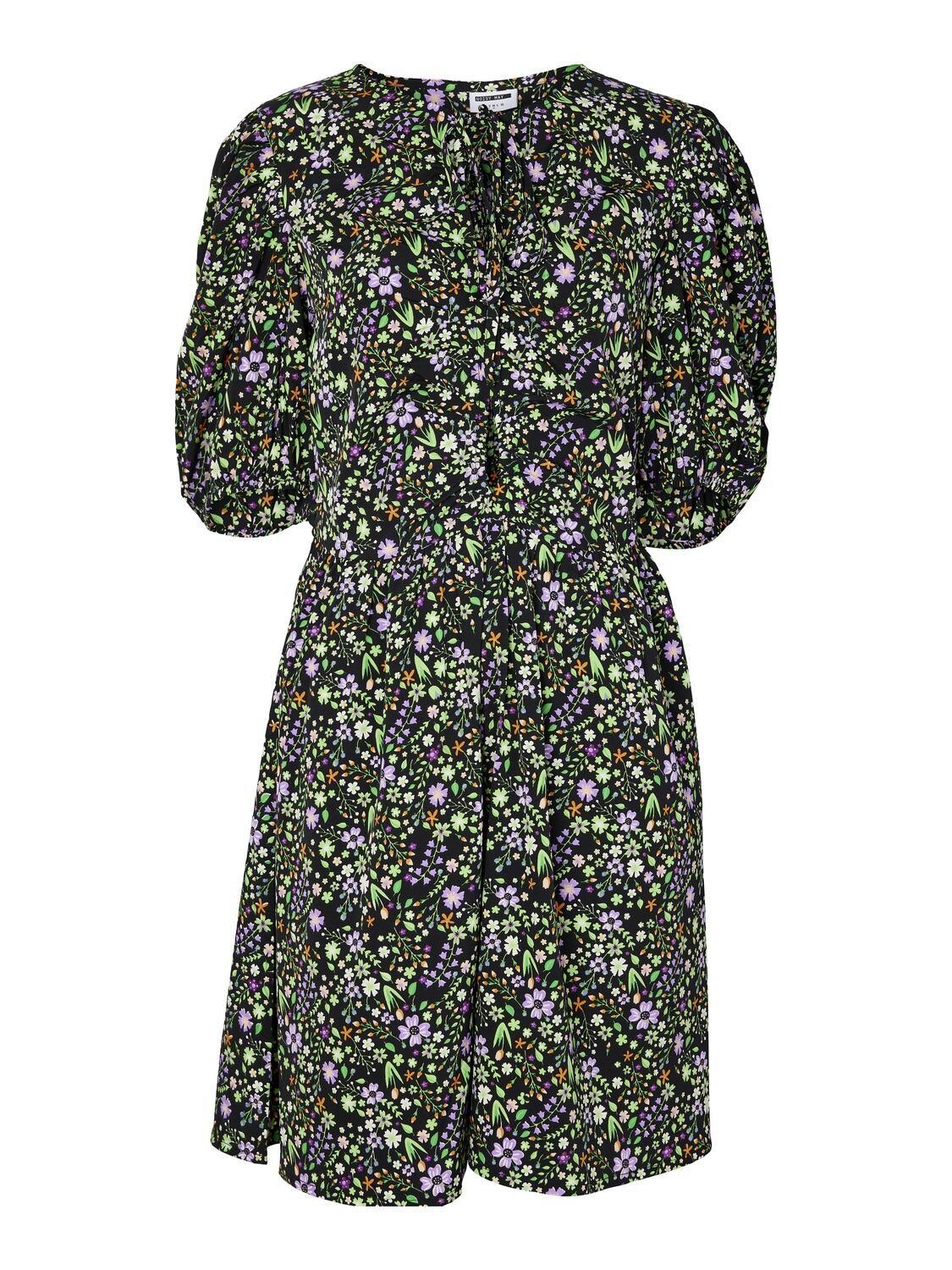 NMDEVON S/S CUT OUT SHORT DRESS Black-FLOWER PRINT