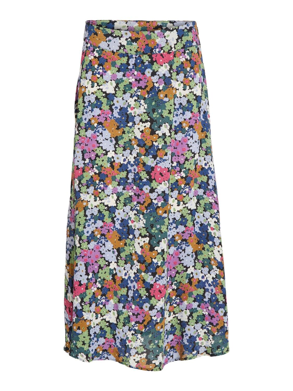 VISEMIA HW WIDE MIDI SKIRT Black-MULTI FLOWERS