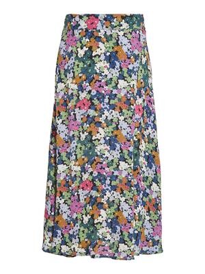 VISEMIA HW WIDE MIDI SKIRT Black-MULTI FLOWERS