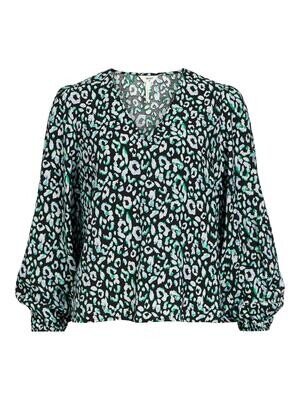 OBJLEONORA L/S V-NECK TOP NOOS Black-FERN GREEN-SERENITY SM