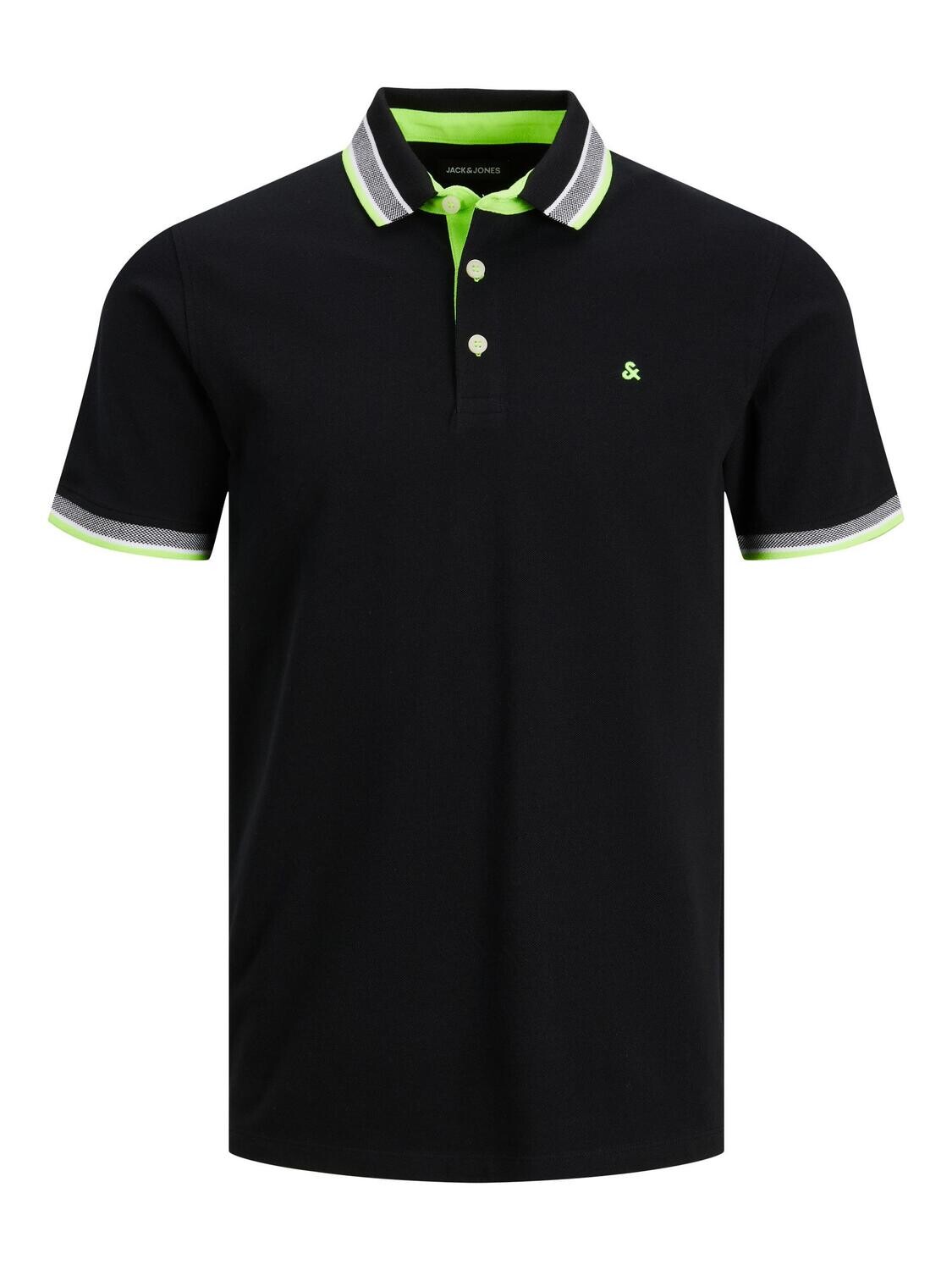 JJEPAULOS POLO SS NOOS Black/NEON