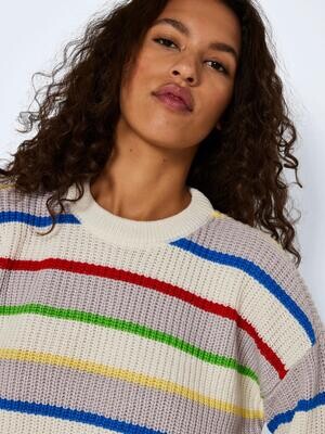 NMYASI L/S O-NECK KNIT PULLOVER DD Eggnog-MULTI CLR STRIPES