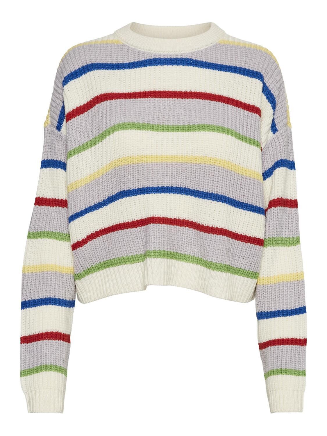 NMYASI L/S O-NECK KNIT PULLOVER DD Eggnog-MULTI CLR STRIPES