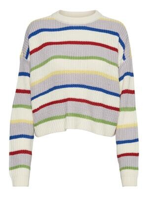 NMYASI L/S O-NECK KNIT PULLOVER DD Eggnog-MULTI CLR STRIPES