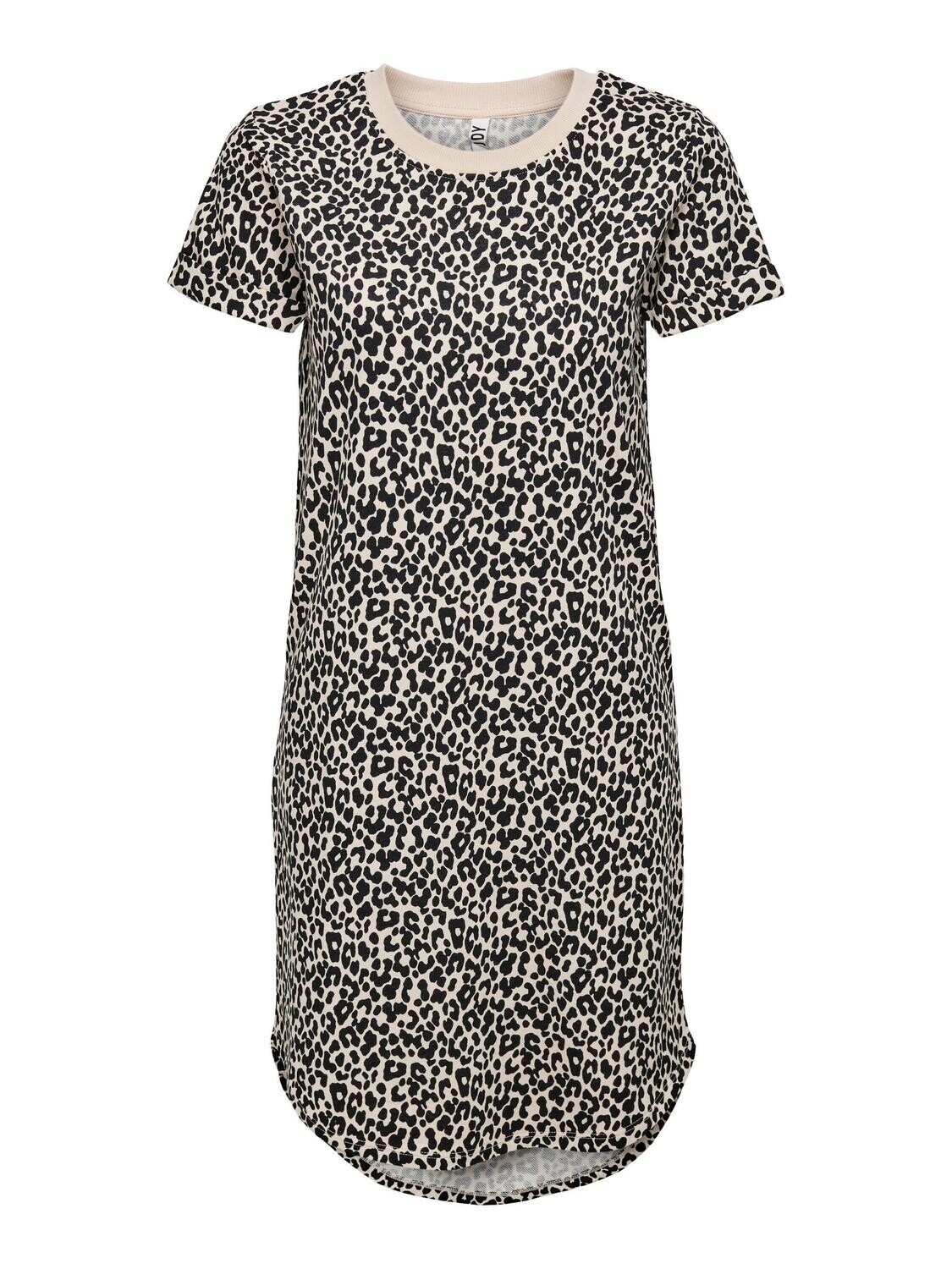 JDYIVY S/S AOP SWEAT DRESS JRS Tapioca-LEO BLACK