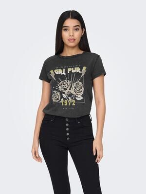 JDYFAROCK S/S PRINT TOP JRS Black-GIRL POWER