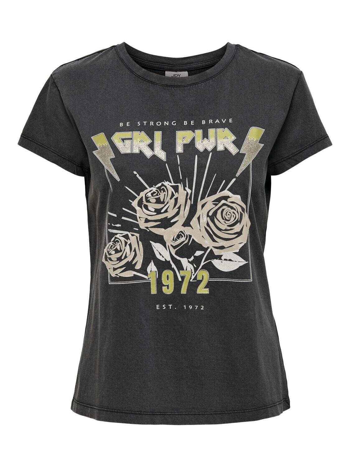 JDYFAROCK S/S PRINT TOP JRS Black-GIRL POWER