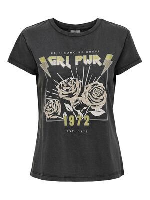 JDYFAROCK S/S PRINT TOP JRS Black-GIRL POWER