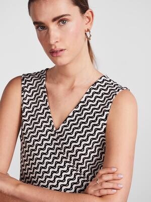 PCKESH SL WRAP MIDI DRESS BC Cloud Dancer-BLACK GRAPHIC PRI