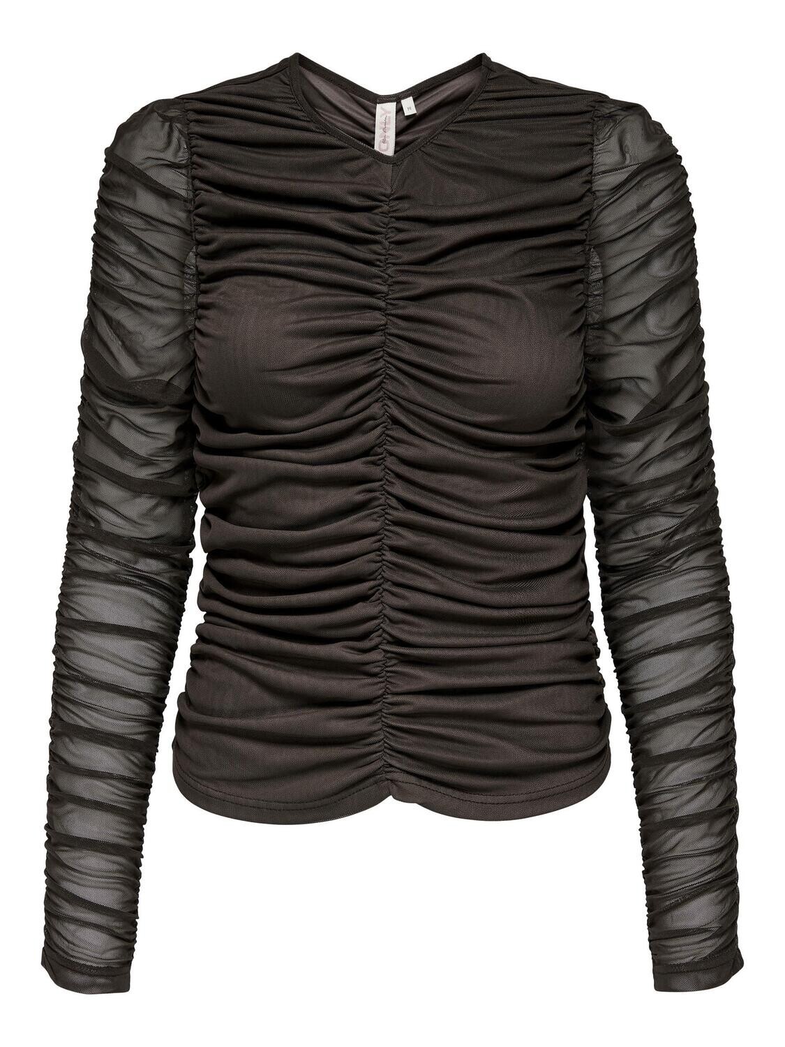 ONLLIV LS V-NECK RUCHING TOP WVN Black