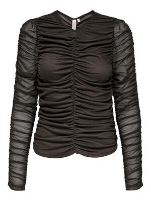 ONLLIV LS V-NECK RUCHING TOP WVN Black