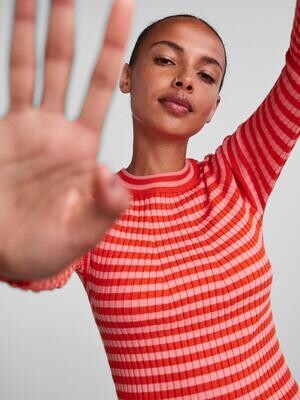 PCCRISTA LS O-NECK KNIT NOOS BC Strawberry Pink/TANG