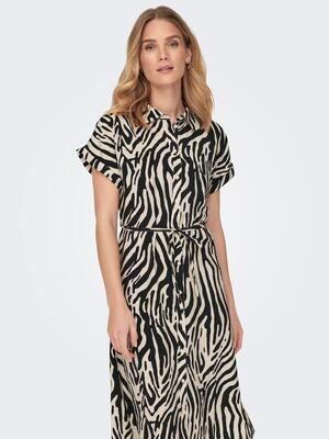 JDYCAMILLE S/S SHIRT DRESS WVN Sandshell-BLACK ZEBRA