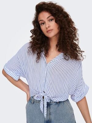 ONLPAULA LIFE S/S TIE SHIRT WVN NOOS Cloud Dancer-BLUE STRIPES