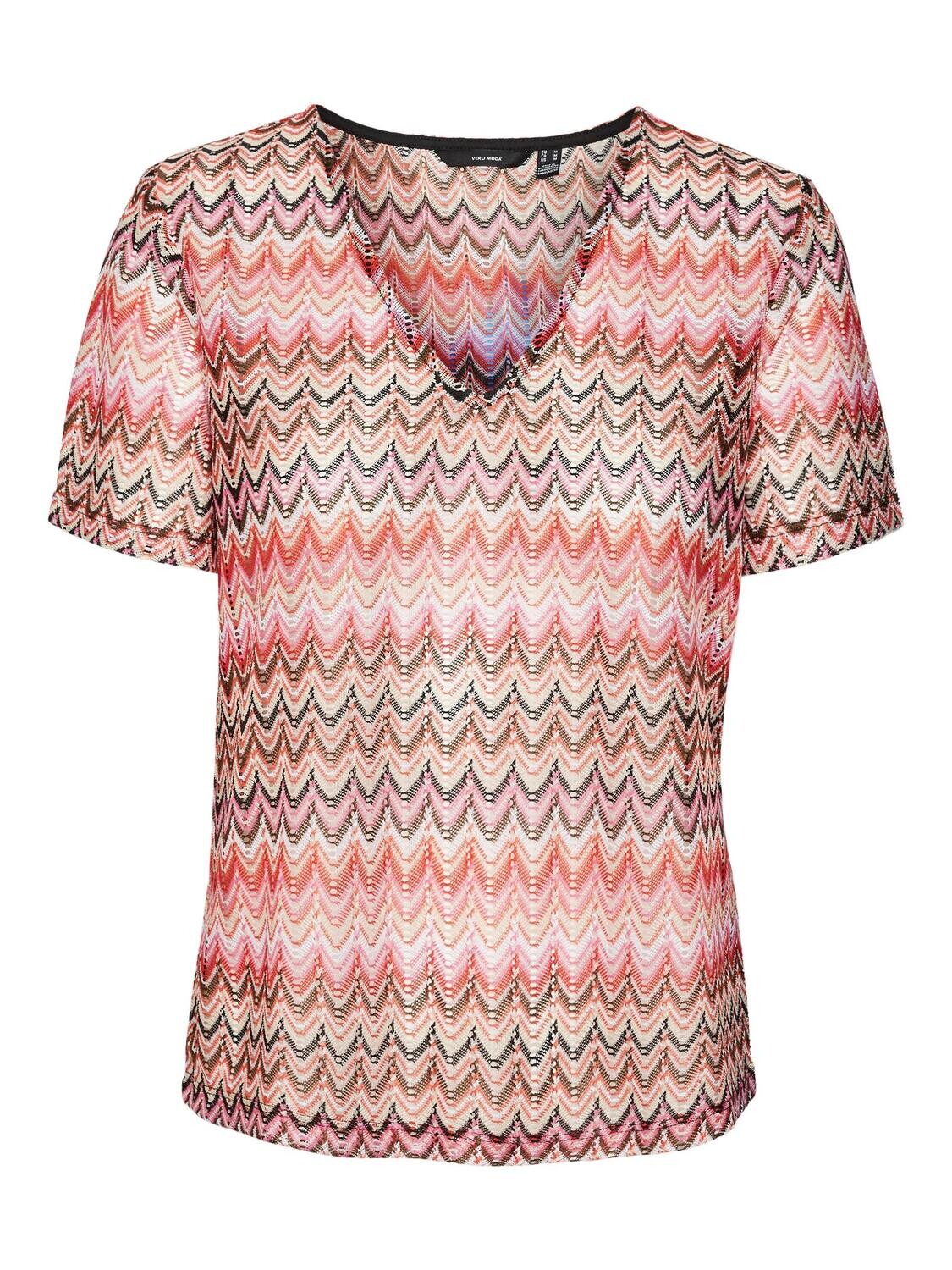 VMDICTE SS V-NECK TOP JRS Bittersweet-Bon bon n navy b