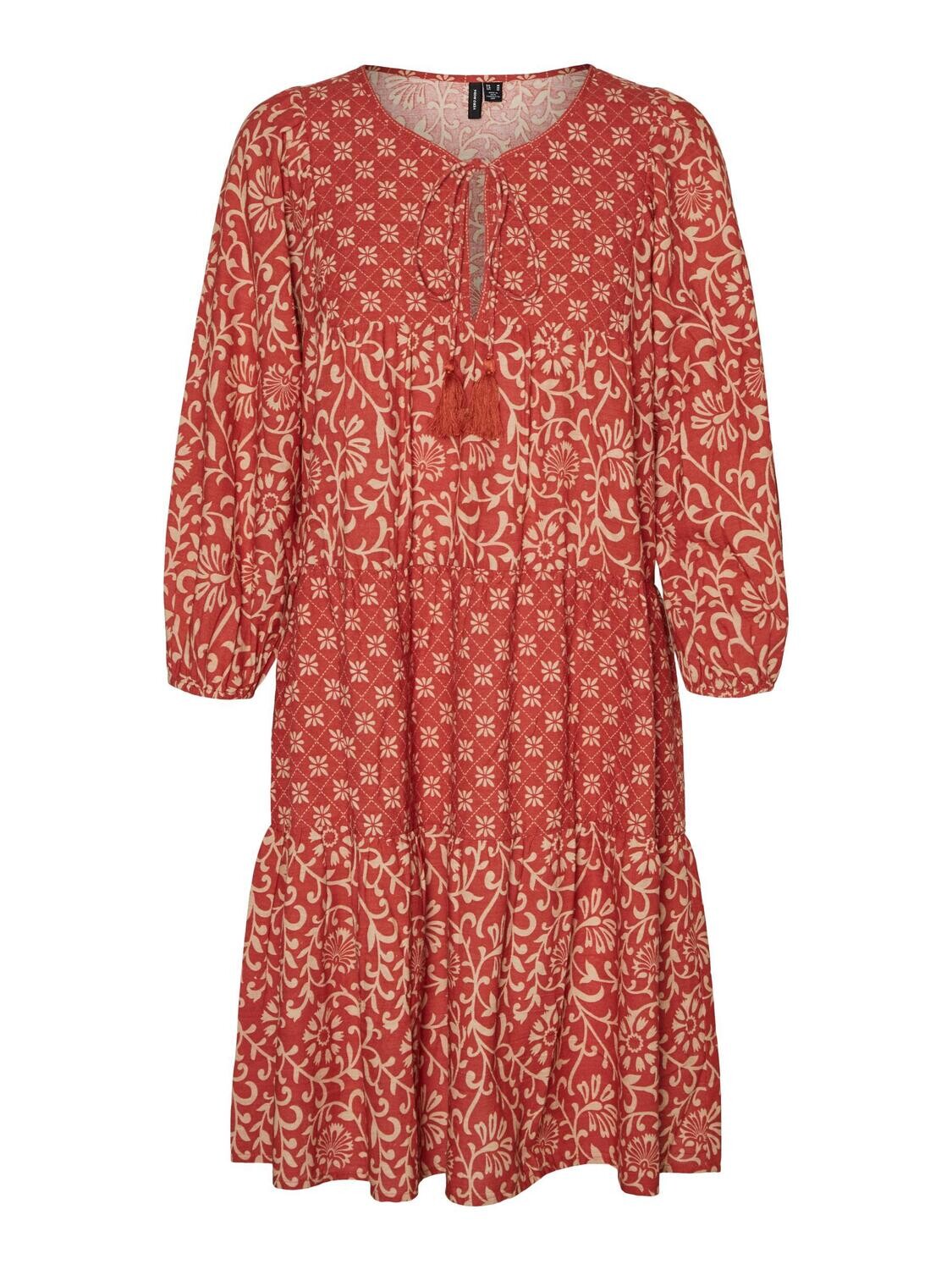 VMMAYA 3/4 SHORT DRESS BOHO EXP Barn Red-IRISH CREAM MAYA