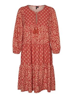 VMMAYA 3/4 SHORT DRESS BOHO EXP Barn Red-IRISH CREAM MAYA